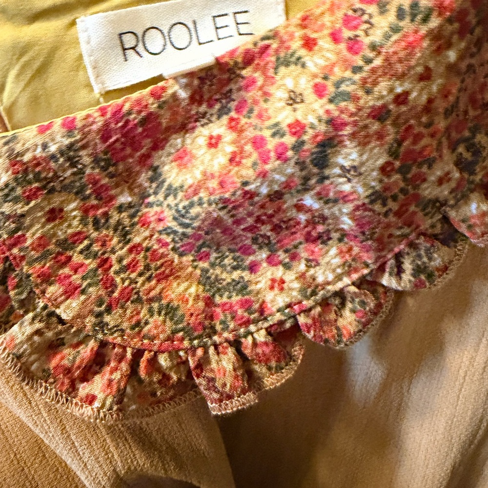 Roolee Mustard Yellow Short Sleeve Dress with Floral Collar - Picture 5 of 6